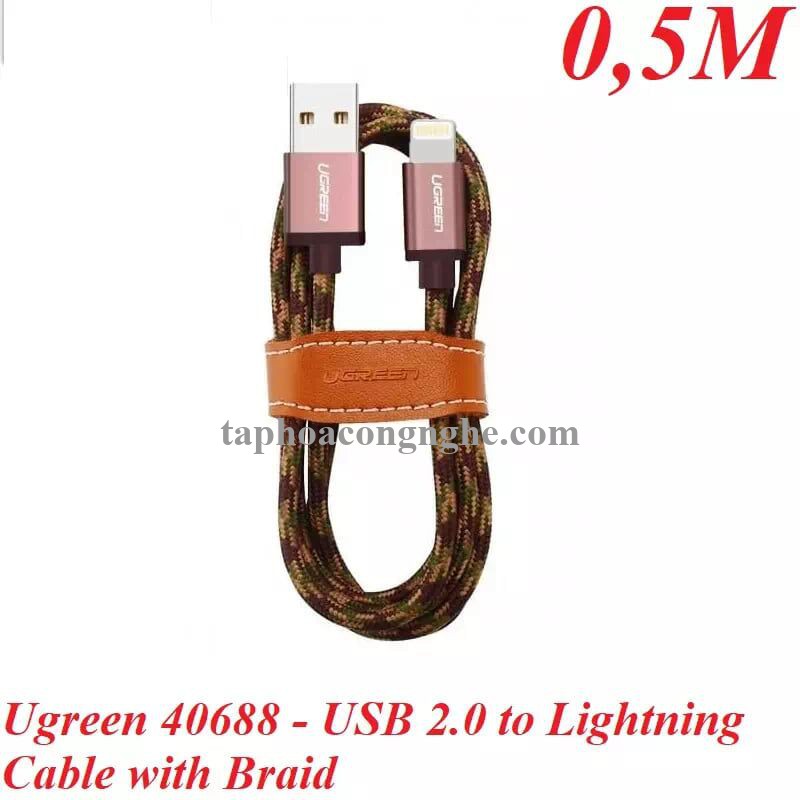 Ugreen 40688 0.5M màu Nâu Cáp Lightning sạc + truyền dữ liệu cho iPhone US247 30040688